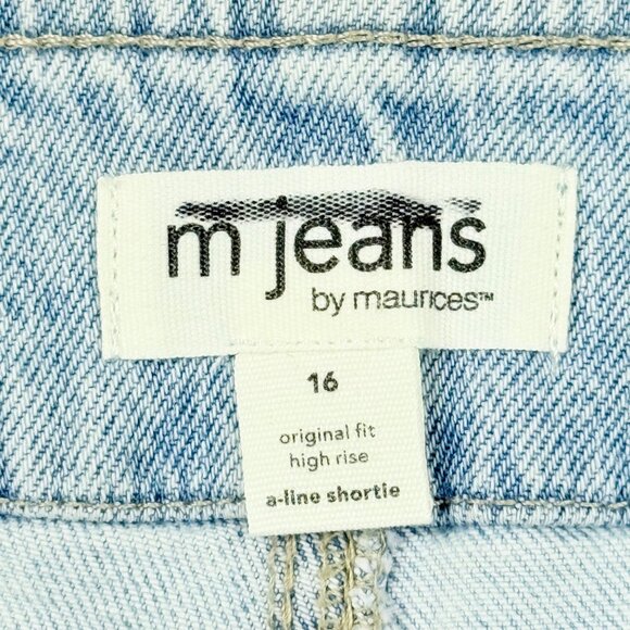 M Jeans Women's Blue A-Line Shortie Denim Shorts Size 16 High Rise Raw‎ Hem NWOT - Picture 5 of 10